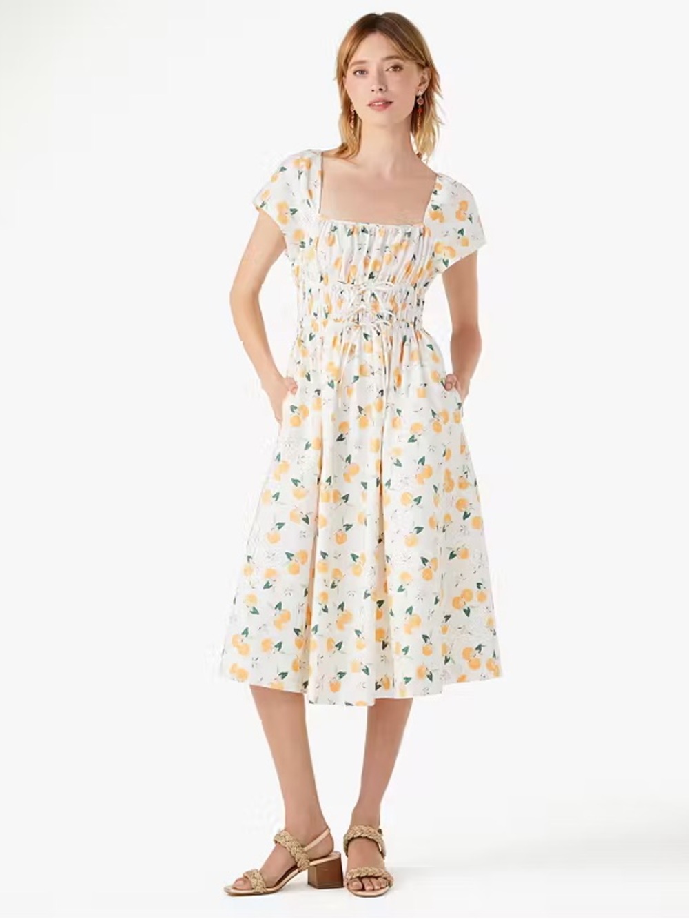NWT! Kate Spade Floral Orange & White Midi Dress Size XS